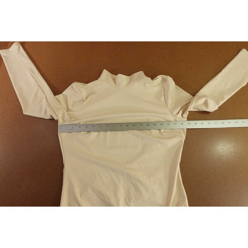 Bebe Womens Large Cream Stretch Open Back Mock Neck Long Sleeve Bodysuit Top NWT - Picture 8 of 12